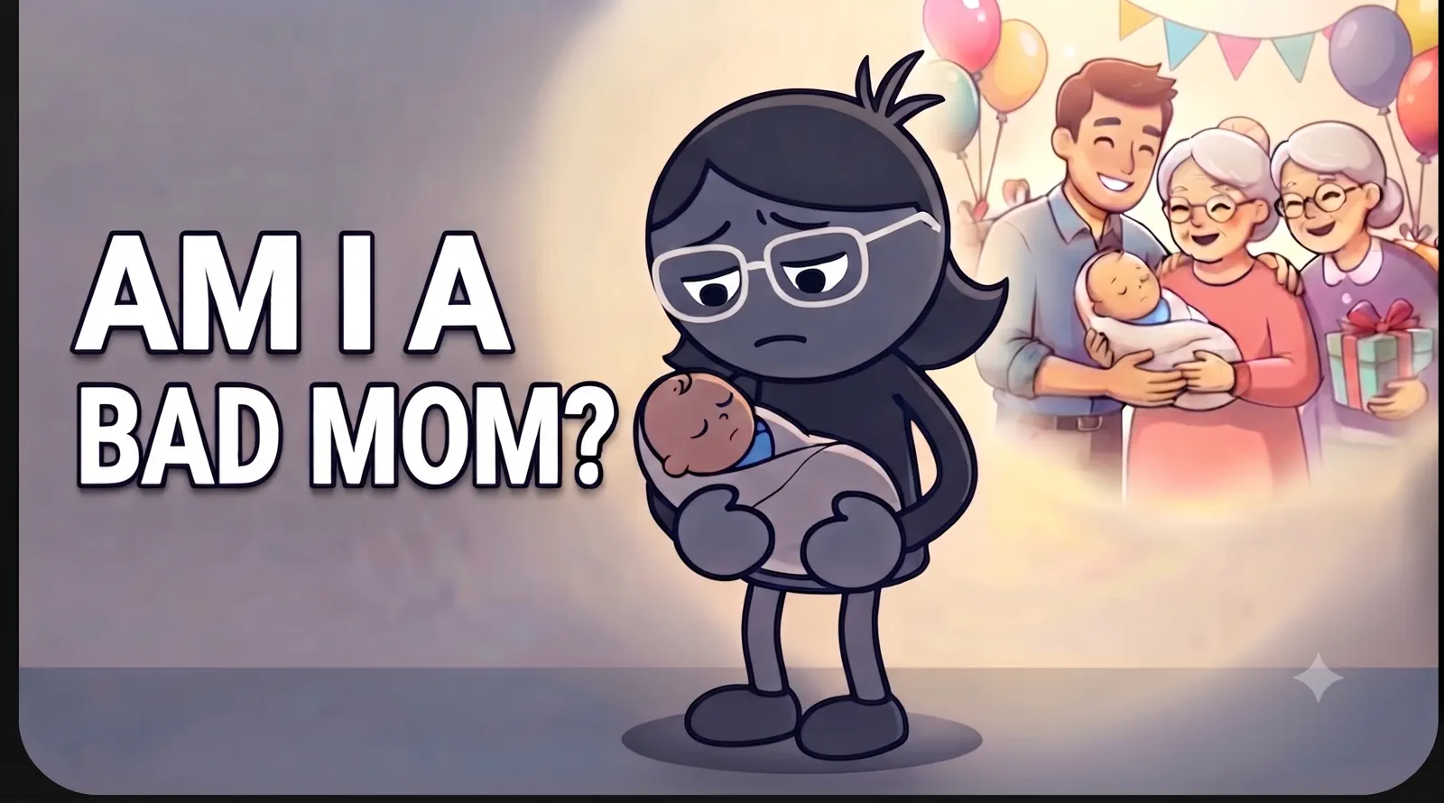 Illustration: a mother holding her baby, wondering if she is a bad mom